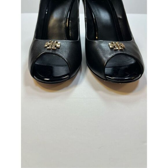 Tory Burch Jolie 85MM Peep Toe Nappa Black Leather Wedge Shoe Size 10.5 Worn 1X - Picture 6 of 12